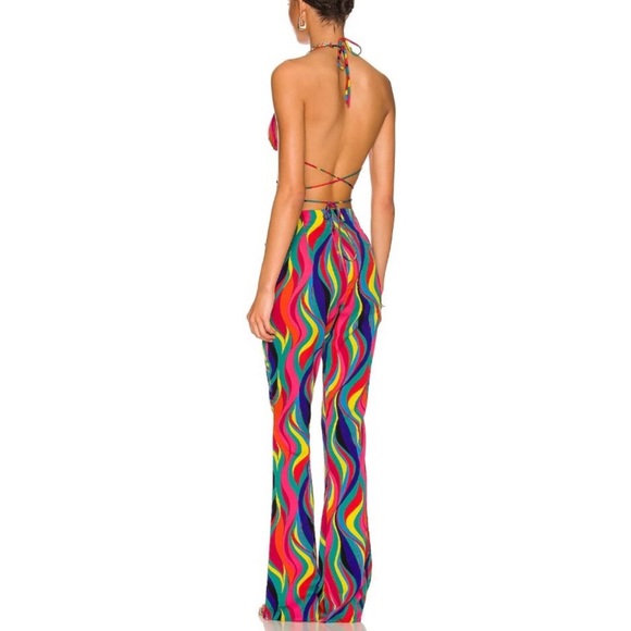 Superdown Revolve Tamera Multicolor Bra Top & Flare Pant set Retro Funky XS - Picture 2 of 5